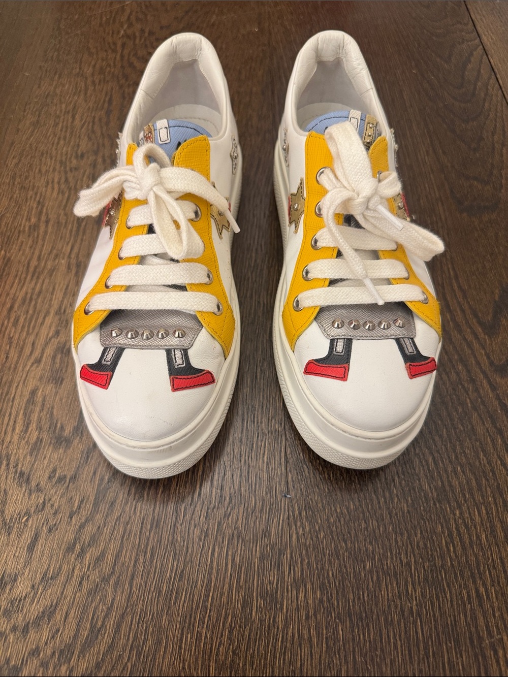 Prada Kids White & Yellow Cartoon-Detail Low-Top Sneakers - Picture 1 of 4